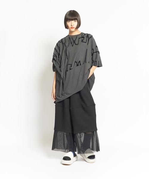 「gomme」 半袖Tシャツ MEDIUM チャコールグレー×ブラック レディース_画像3