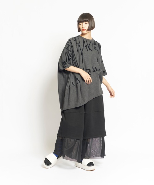 「gomme」 半袖Tシャツ MEDIUM チャコールグレー×ブラック レディース_画像4