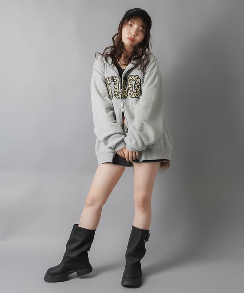 「SPINNS」 ジップアップパーカー ONESIZE ネイビー レディース_画像4