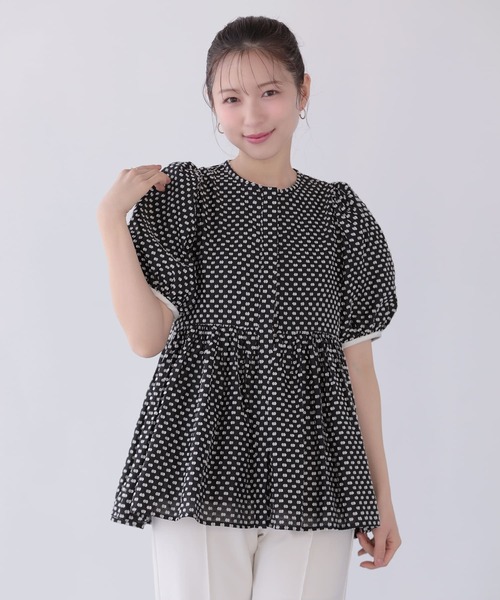fitmore ♡ フリンジドットジャガードバックリボンブラウス Fit more（フィットモア） ブラウス シャツ フリンジドットジャガード
