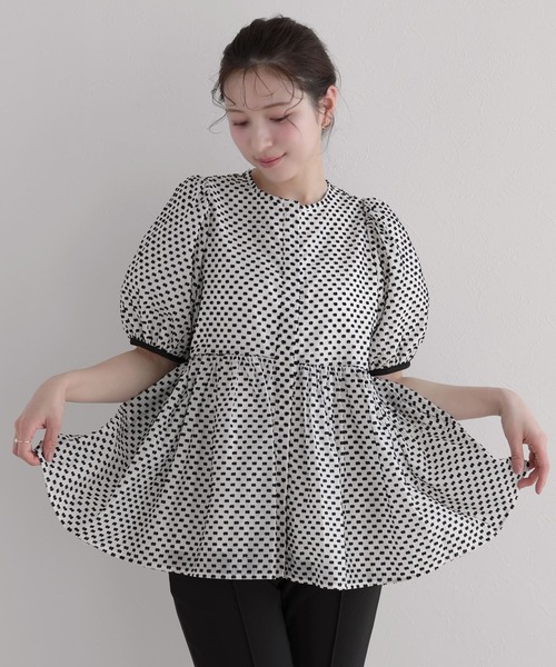 fitmore ♡ フリンジドットジャガードバックリボンブラウス Fit more（フィットモア） ブラウス シャツ フリンジドットジャガード