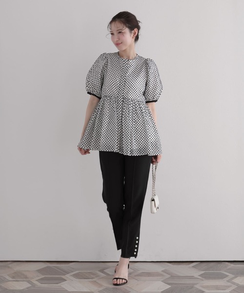 fitmore ♡ フリンジドットジャガードバックリボンブラウス Fit more（フィットモア） ブラウス シャツ フリンジドットジャガード