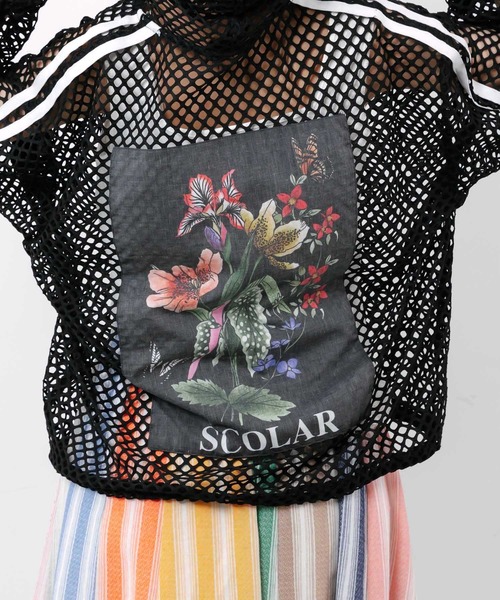 ScoLar（スカラー） パーカー 162687：熱帯花柄アップリケ付き ライン