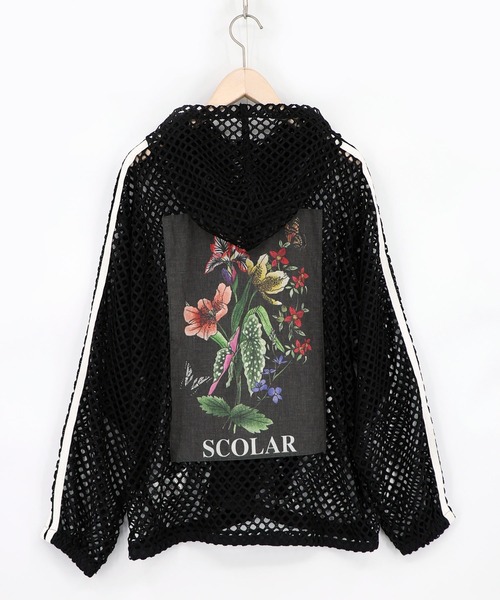 ScoLar（スカラー） パーカー 162687：熱帯花柄アップリケ付き ライン