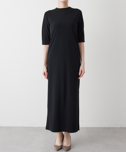 未着用美品 ウィムガゼット マキシ丈半袖カットワンピース 黒 ブラック 5分袖 Whim Gazette（ウィム ガゼット） 半袖ワンピース FREE ブラック