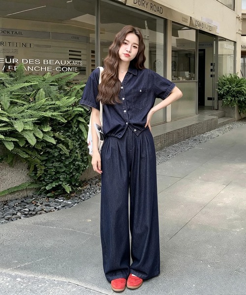 FAVORITO セットアップ デニムトップスワイドパンツセットアップ
