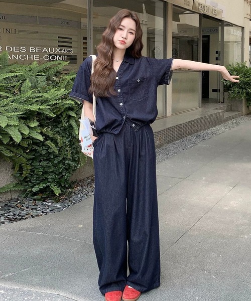 FAVORITO セットアップ デニムトップスワイドパンツセットアップ