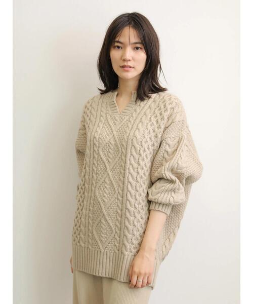 nagonstans アイボリー ケーブルニット ウール 肉厚 オーバーサイズ