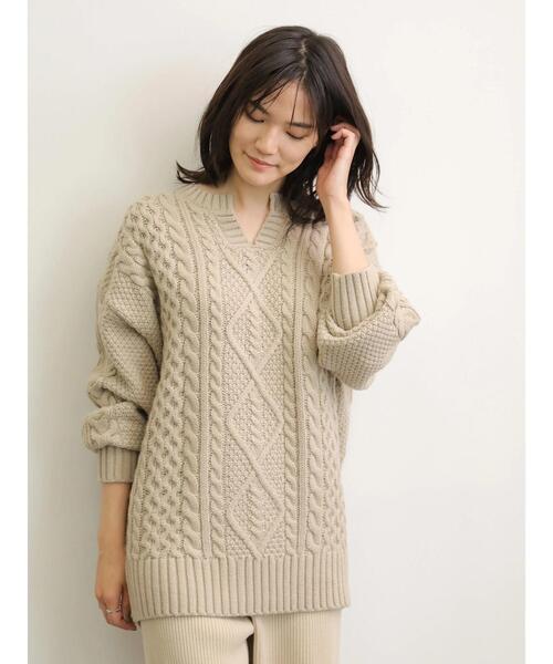 AMERICAN HOLIC ニット キーネックケーブルニットプルオーバー