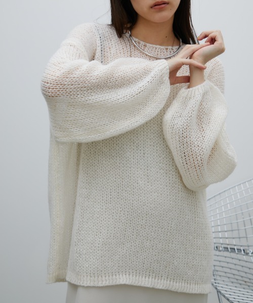 新品❤️アルチビオ❤️ピンク メッシュフードセーター セール】大きいハートニットトップス（ニット/セーター）｜Achic