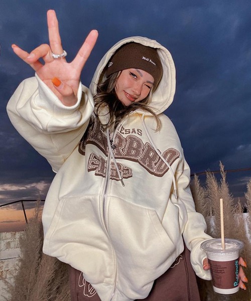 DEVICE（デバイス） パーカー 古着風 カレッジロゴ ジップパーカー