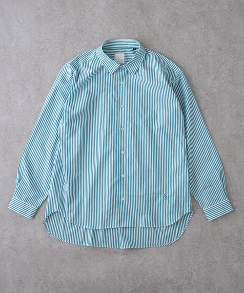 ホワイト プリーツ 長袖シャツ ModernRelax ストレッチチェック柄 ワイドカラー長袖シャツ(M 02