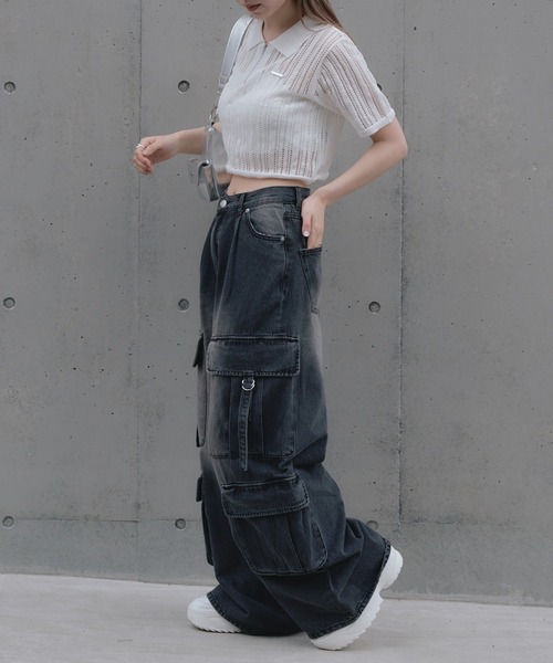 RAY CASSIN ブラック シアーカーゴパンツ Ray Cassin パンツ デニム ジーンズ 「3サイズ展開/サイズ展開