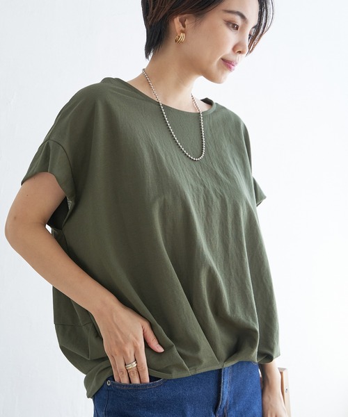 ikka（イッカ） tシャツ 半袖 鹿の子前身タックプルオーバー