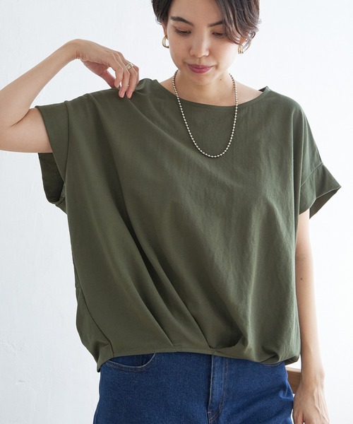 ikka（イッカ） tシャツ 半袖 鹿の子前身タックプルオーバー