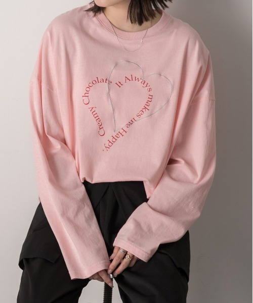 ami ピンク 長袖シャツ ハート刺繍 36 ad thie（アドティエ） tシャツ ハート刺繍・プリント ロングTシャツ