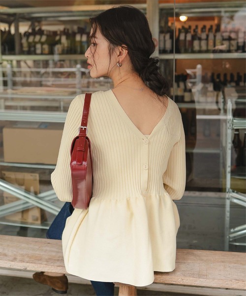 ティペット付きペプラムニット レッセパッセ 前後2wayペプラムニットトップス | titivate