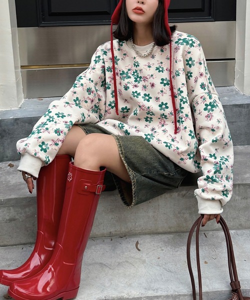 トレーナー スウェット 「HOOK」for girls 総花柄スウェット