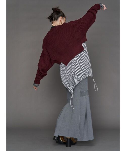 UN3D. ケープギャザーコート ブラック　アンスリード　ロング丈　ドロスト　春 UN3D. スカート GATHER PARTS KNIT SK / ギャザーパーツニット
