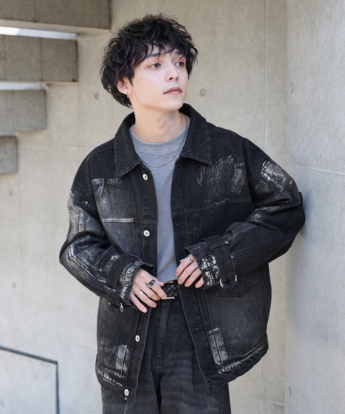 【Spielio】/ヴィンテージライク箔プリントデニムジャケット Spielio】Vintage like foil print denim jacket/ヴィンテージ