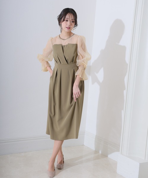 WILLFULLY オケージョンドレス　ブラウン　ベージュ　結婚式　お呼ばれ　L WILLFULLY オケージョンドレス ブラウン ベージュ 結婚式 お呼ばれ L