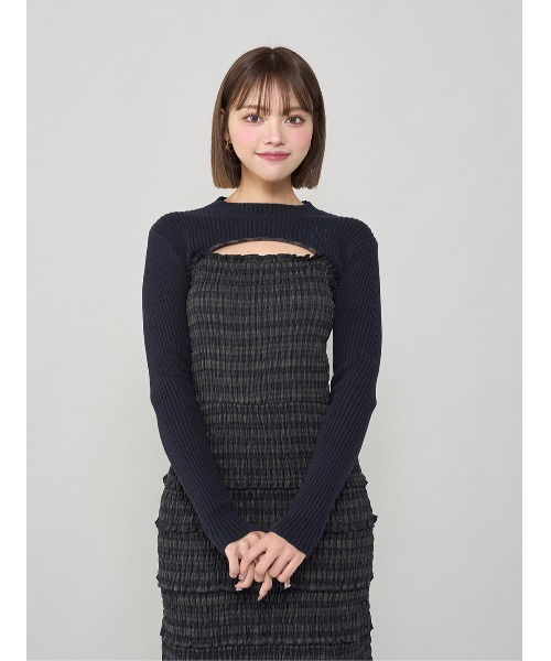 Darich ニットレイヤードチェックミディワンピース ベージュ ダーリッチ ダーリッチ Darich ニットレイヤードチェックミディワンピース
