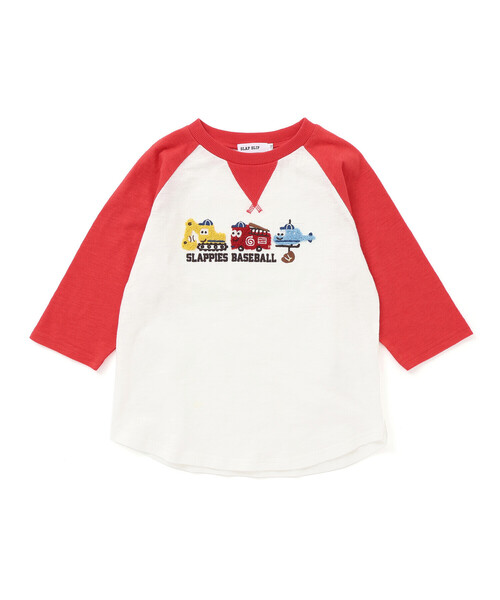 SLAP SLIP tシャツ 乗り物恐竜ポコポコサガラ刺しゅう7分袖