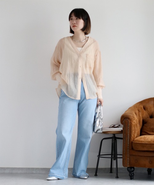 ブラウス シャツ 「セットアップ対応」LACE OPEN COLLAR シャツ レディース cepo ブラウス シャツ ワッシャーVネックシアーシャツブラウス
