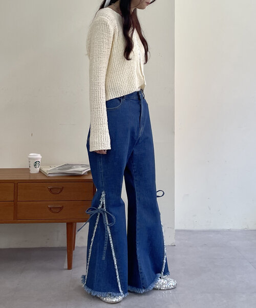 【ウエスト調節可/2サイズ展開】フレアデニムパンツ w closet ジーンズ デニム デニムパンツ 「2サイズ展開