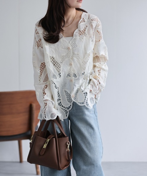 ✨新品✨ANDREA&Co. スカラップレースボタンブラウス　花柄　カーディガン ap retro ブラウス シャツ レースシアーカーディガン / 立体レース