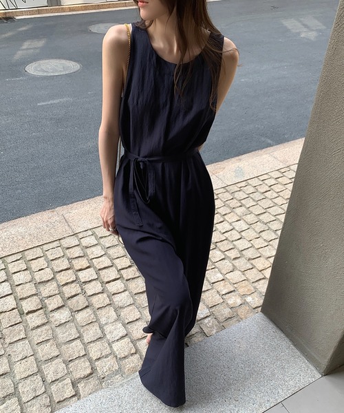 【ロージー】美品☆ 黒ノースリーブオールインワン オールインワン ノースリーブオールインワン レディース