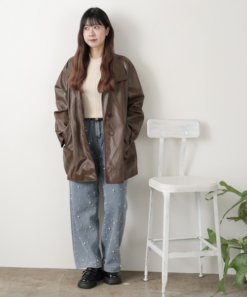 rudyYOKANGブラウンアウター ROOP TOKYO ジャケット ノーカラージャケット ミドル丈 オーバーサイズ