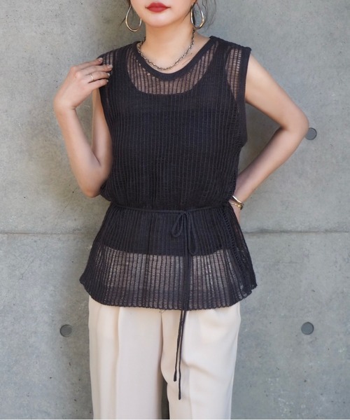 ニット セーター cami layered sleeveless mesh knit /キャミ
