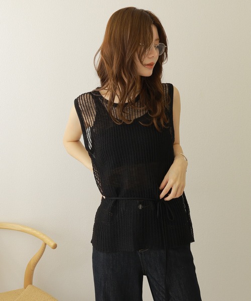 ニット セーター cami layered sleeveless mesh knit /キャミ