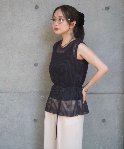 ギャルリーヴィー　コットンメッシュノースリニット　黒 ニット セーター cami layered sleeveless mesh knit /キャミ