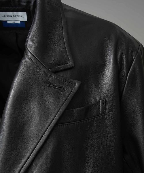ジャケット テーラードジャケット 「UNISEX」Sheep Leather Peaked Lapel Semi-Double Tailored Jaの画像