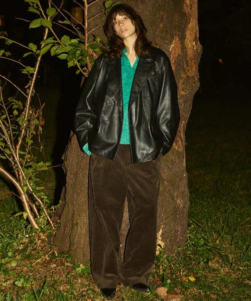 ジャケット テーラードジャケット 「UNISEX」Sheep Leather Peaked Lapel Semi-Double Tailored Jaの画像