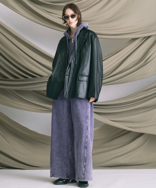 ジャケット テーラードジャケット 「UNISEX」Sheep Leather Peaked Lapel Semi-Double Tailored Jaの画像