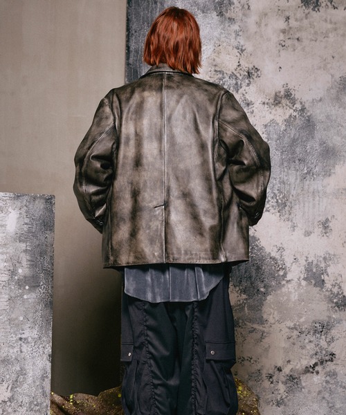 ジャケット・アウター Leather Semi-Double Tailored Jacket SEMI-DOUBLE TAILORED JACKET(GRAY) – ANCELLM