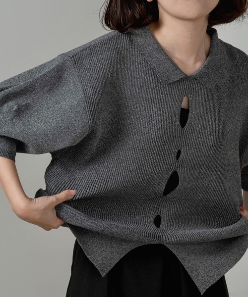 lawgy（ラウジー） ニット セーター perforated collar puff sleeve