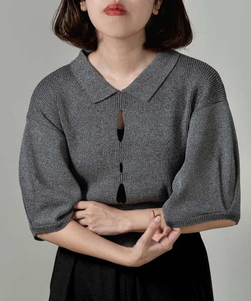 lawgy（ラウジー） ニット セーター perforated collar puff sleeve
