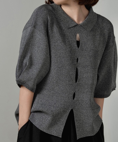 lawgy（ラウジー） ニット セーター perforated collar puff sleeve