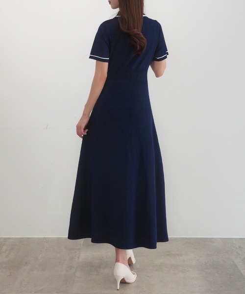 【新品未使用】マジュン Majun ネイビー 半袖 ロングワンピース CENEA（セネア） 半袖ワンピース MEDIUM ブラック レディース