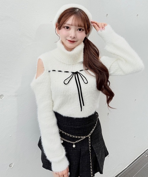 Blumarineアンナモリナーリ リボン付きニットセーター NOMAE（ノーマエ） ニット セーター ベロアリボンオフタートルニット