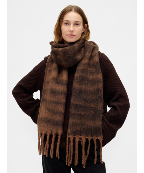 男女兼用 ブラウン フリンジマフラー GAP（ギャップ） マフラー ストール ブラッシュド フリンジ マフラー