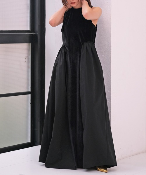 AKTE（アクテ） ワンピース パールストラップベロアワンピース