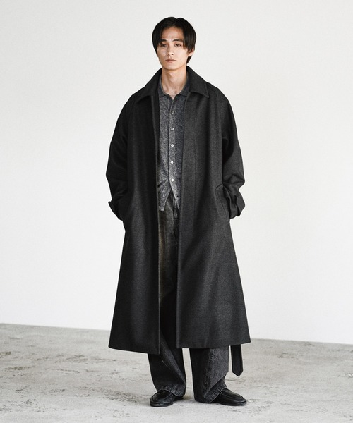 ジャケット・アウター WYM/WOOLY HERRINGBONE BALMACAAN COAT WYM LIDNM ステンカラーコート コート WOOLY HERRINGBONE BALMACAAN