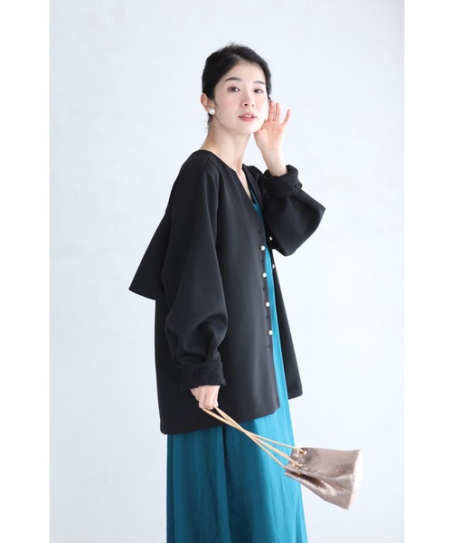 「CAWAII」 「plan RICHE」ノーカラージャケット FREE アイボリー レディース_画像6