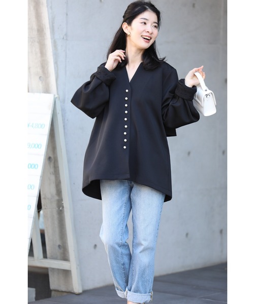 「CAWAII」 「plan RICHE」ノーカラージャケット FREE アイボリー レディース_画像8