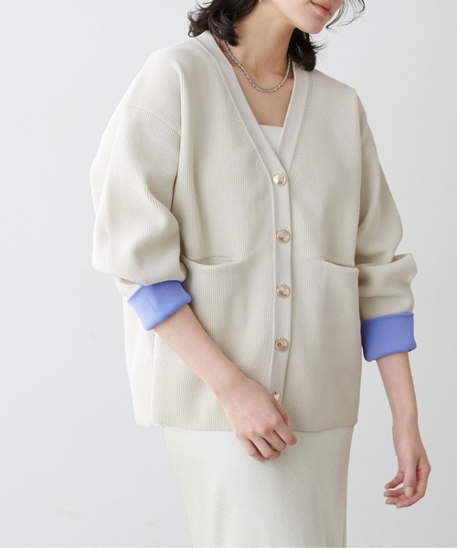 LARUTA（ラルータ） カーディガン 「LARUTA」配色ポリミドル金ボタン